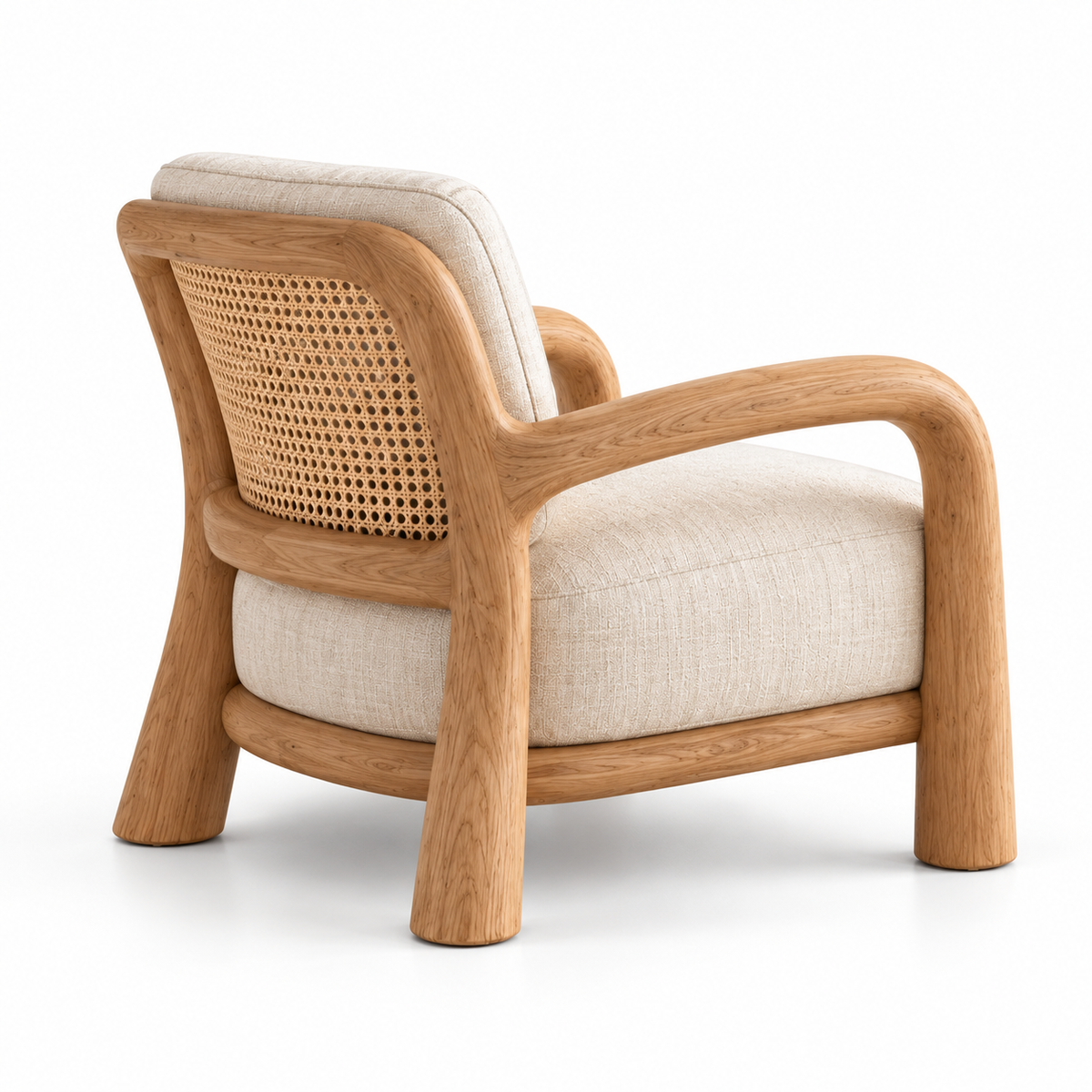 Lune Lounge Chair – sculptural curved wooden frame and woven cane
