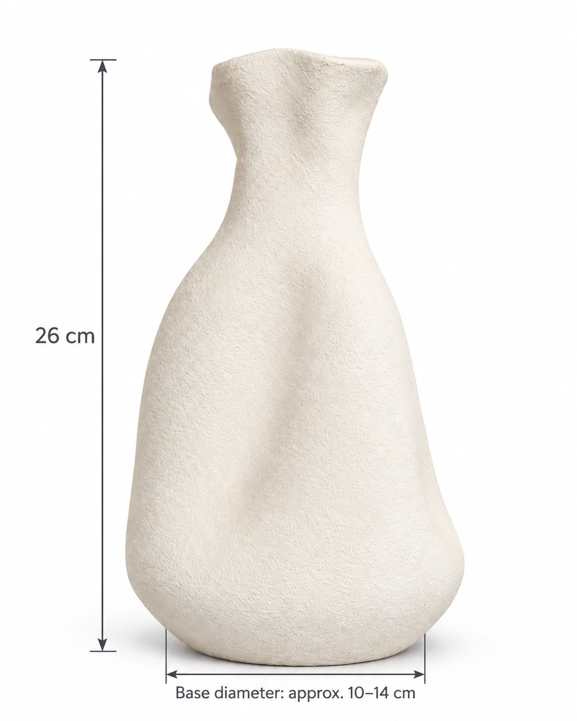 Terra Muse vase dimensions: 26 cm high, base approx. 10–14 cm
