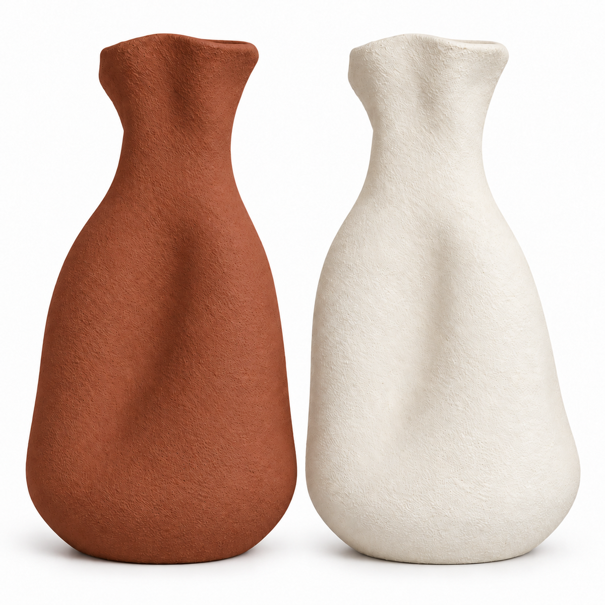 Terra Muse Vase Duo in Ivory and Terracotta pottery