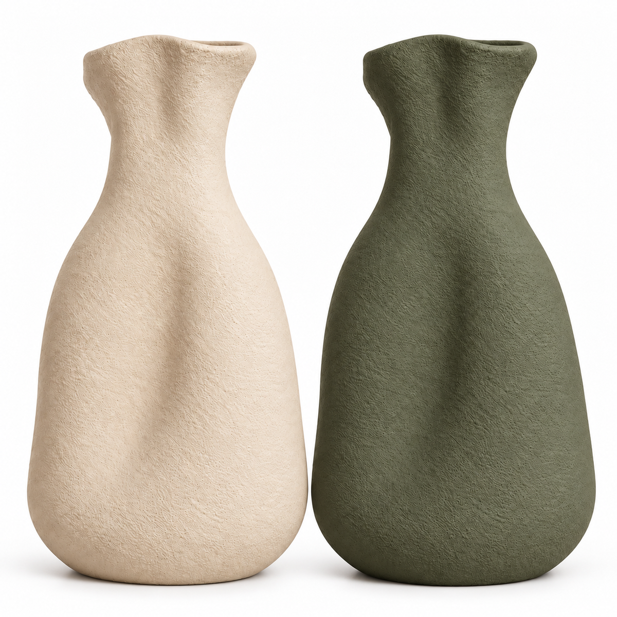 Terra Muse Vase Duo in Light Beige and Olive pottery