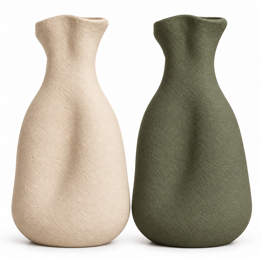 Terra Muse Vase Duo in Light Beige and Olive pottery