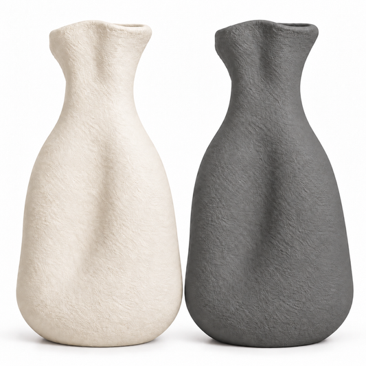 Terra Muse Vase Duo in Ivory and Charcoal pottery