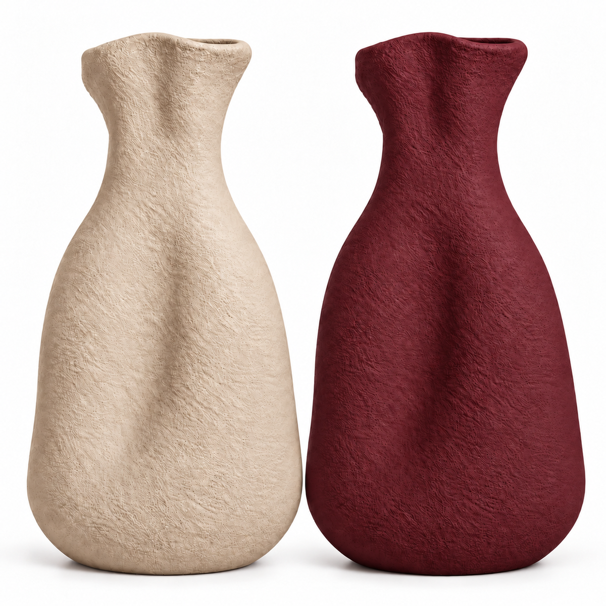 Terra Muse Vase Duo in Light Beige and Burgundy pottery