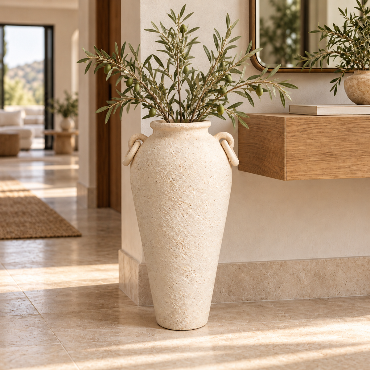 Oria Floor Vase, matte textured pottery