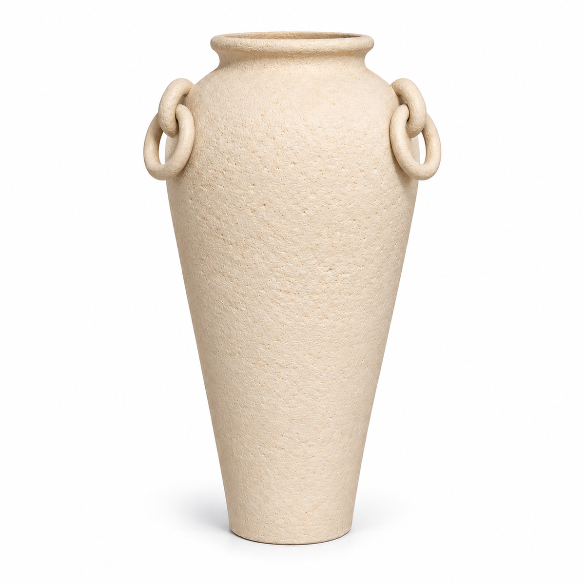 Oria Floor Vase in Light Beige, tall pottery vase with ring handles