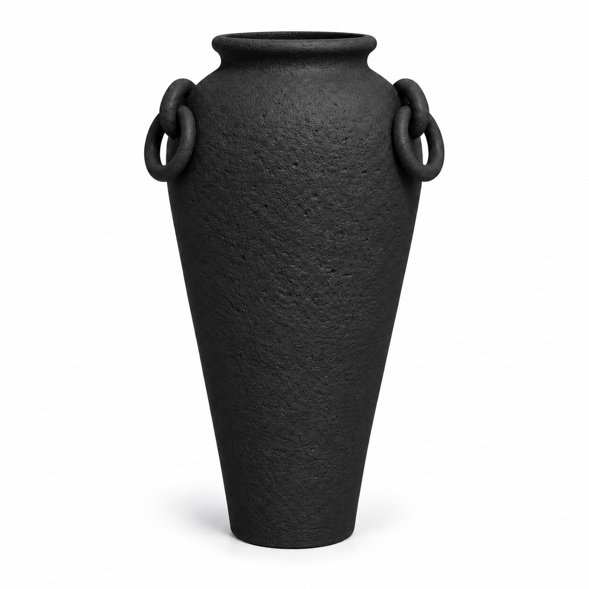 Oria Floor Vase in matte Black, tall pottery vase with ring handles
