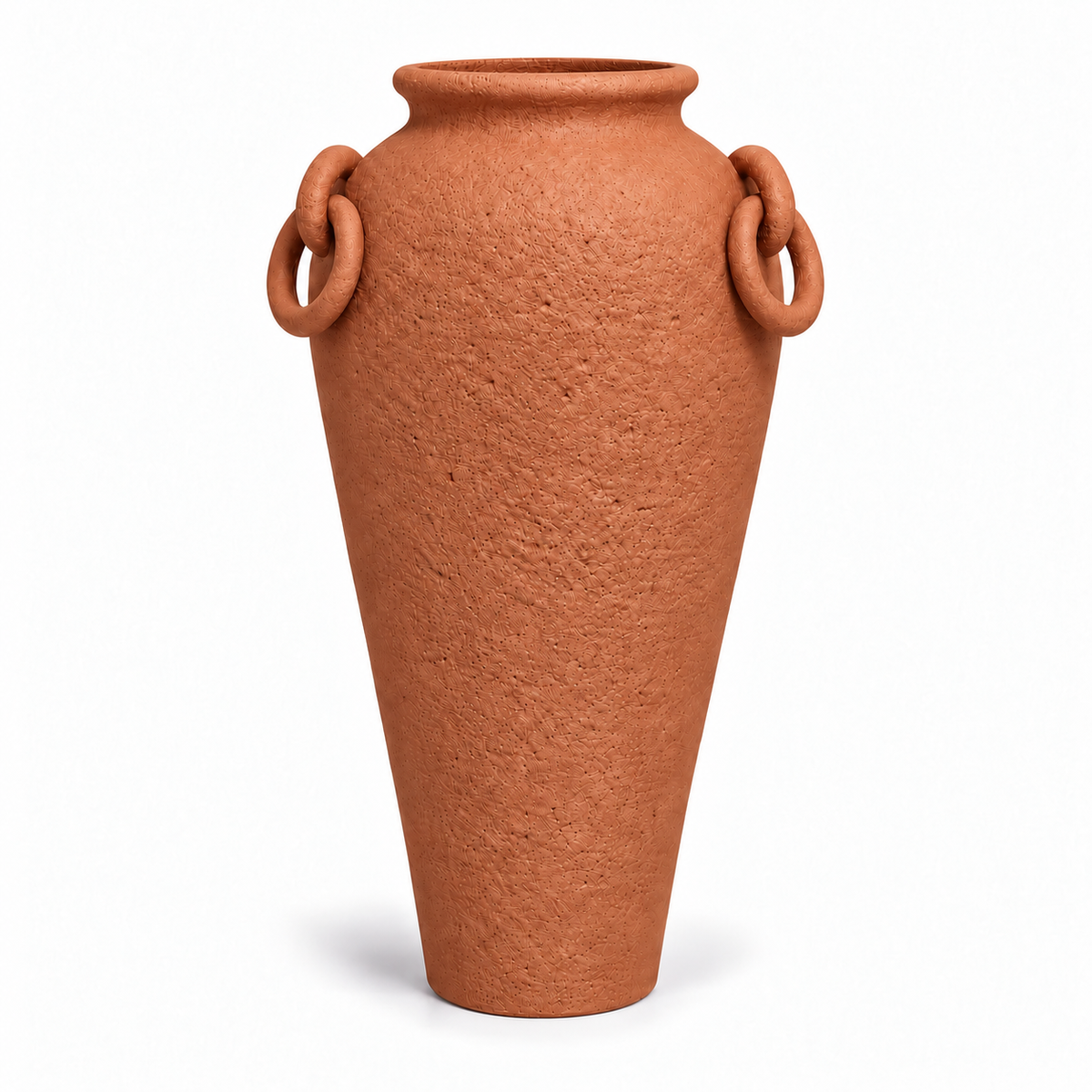 Oria Floor Vase in Terracotta, tall pottery vase with ring handles