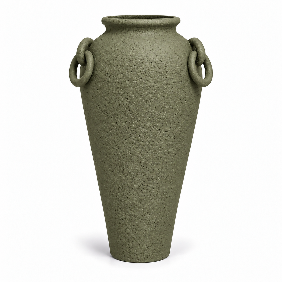 Oria Floor Vase in Olive, tall pottery vase with ring handles