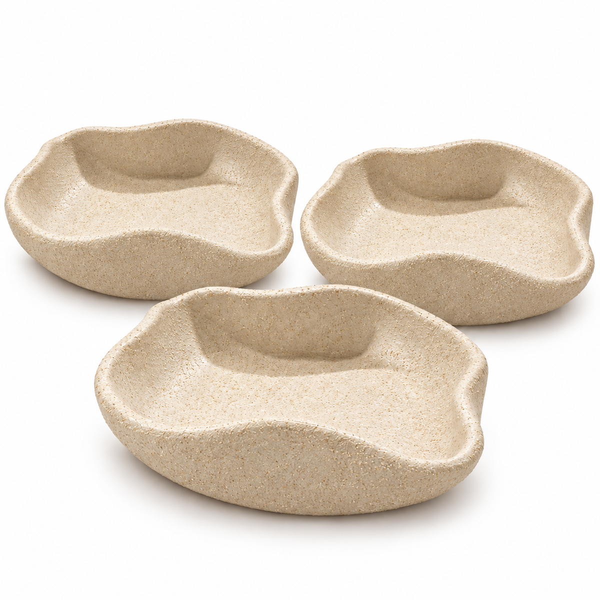 Organic Textured Pottery Bowls set of 3 in Beige