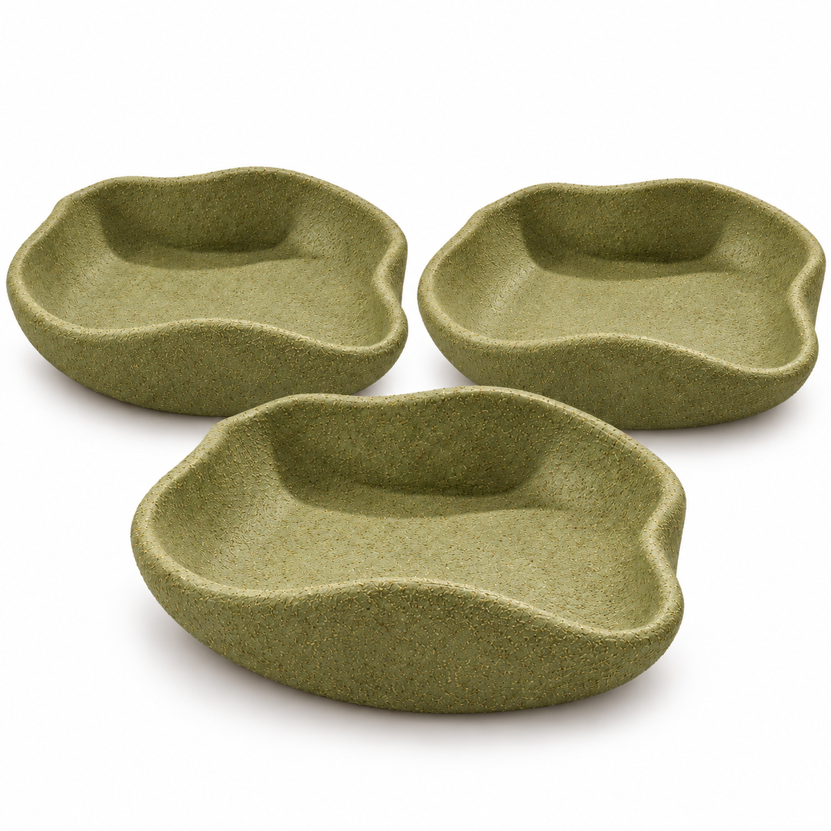 Organic Textured Pottery Bowls set of 3 in Olive
