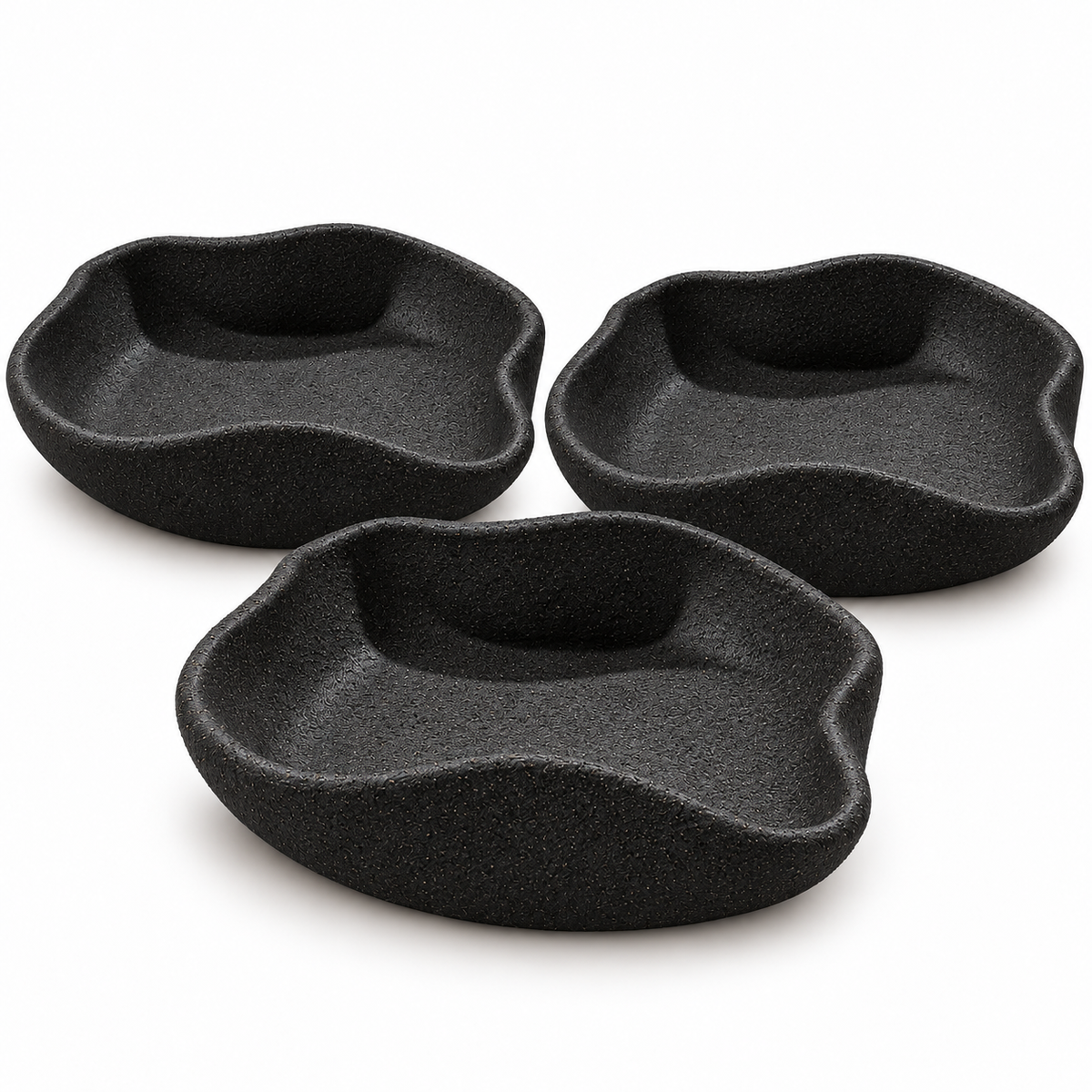 Organic Textured Pottery Bowls set of 3 in Black