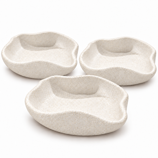 Organic Textured Pottery Bowls set of 3 in Ivory