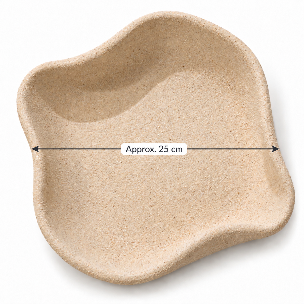 Organic textured pottery bowl, top view, 25 cm