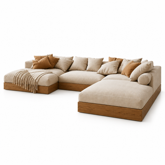 Nara Lounge Sectional Sofa with two chaise sections and exposed solid beech wood base