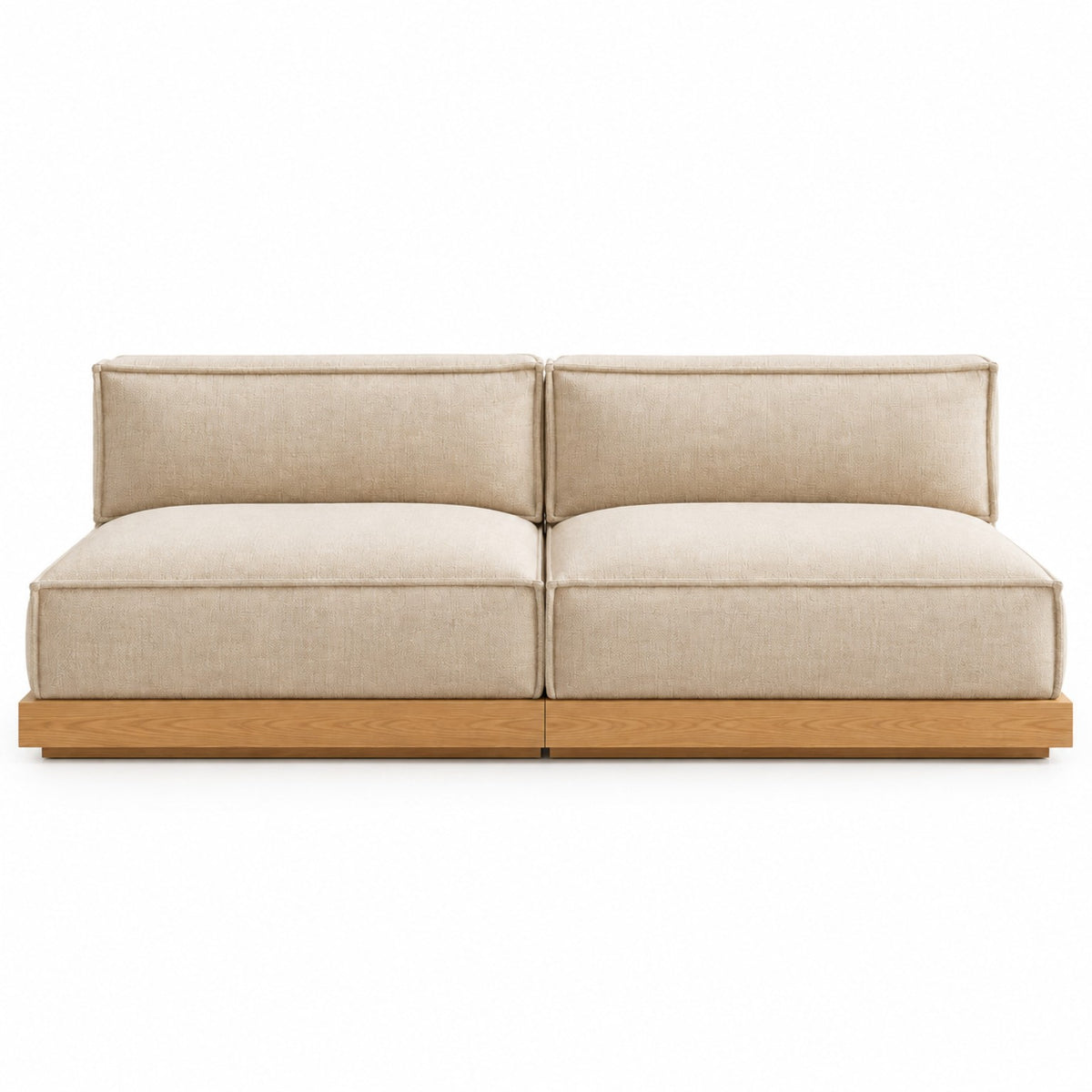Avola outdoor modular sofa set of two beige modules with natural wood base