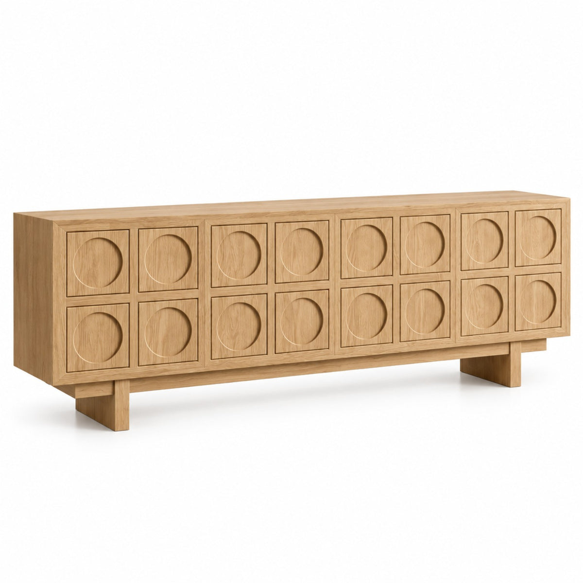 Orbit Sideboard in natural oak finish with recessed circular door detailing